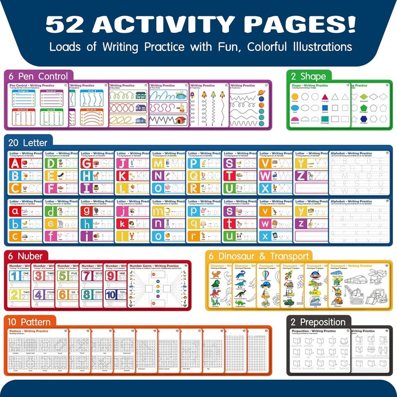 iHarPro Preschool Learning Activities - 52 Pages Handwriting Practice Tracing Books for Kids, Montessori Toys Kindergarten Educational Workbooks Age 3-6, with 12 Dry Erase Markers - Image 2